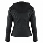 Damen Bikerjacke aus Kunstleder mit Kapuze | Große Größen (L–3XL)