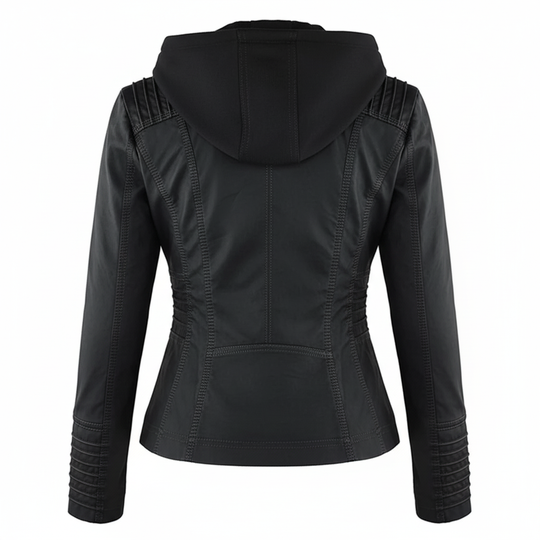 Damen Bikerjacke aus Kunstleder mit Kapuze | Große Größen (L–3XL)