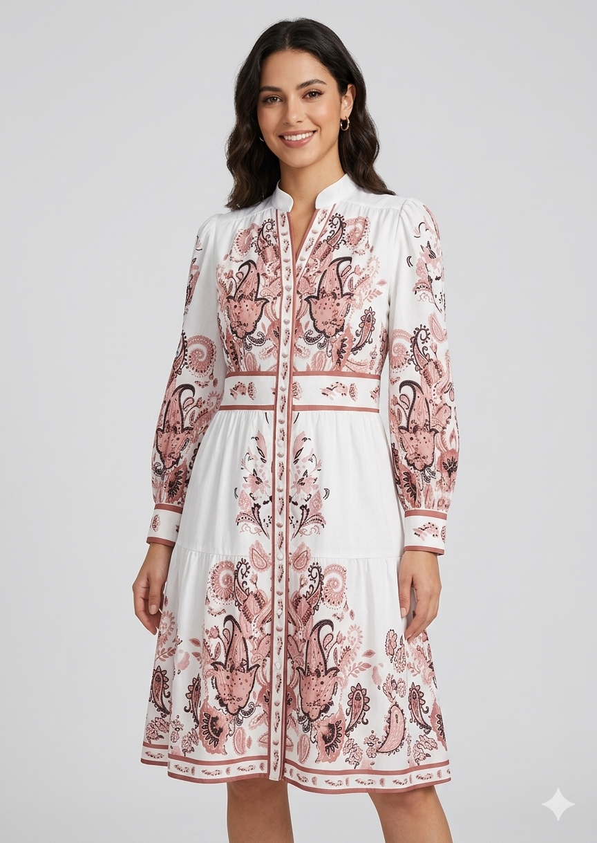 Heidi-Mode - Urlaub Maxikleid Mit V-Ausschnitt und Langen Ärmeln in Blumenmuster