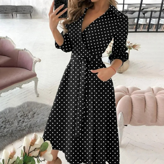 Heidi-Mode | Gefütterte Reversband Bequeme Blusenkleid