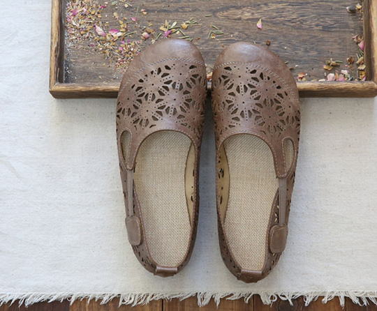 Heidi-Mode | Bequeme Retro Hohe Runde Zehen Sommer Ballerinas