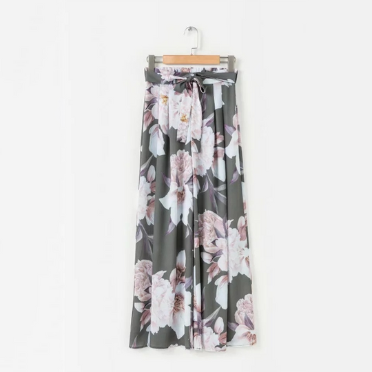 Boho-Hose mit hoher Taille, weitem Bein und Blumenmuster