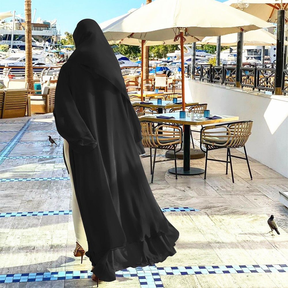 Heidi-Mode - Offene Amina Abaya mit Hijab