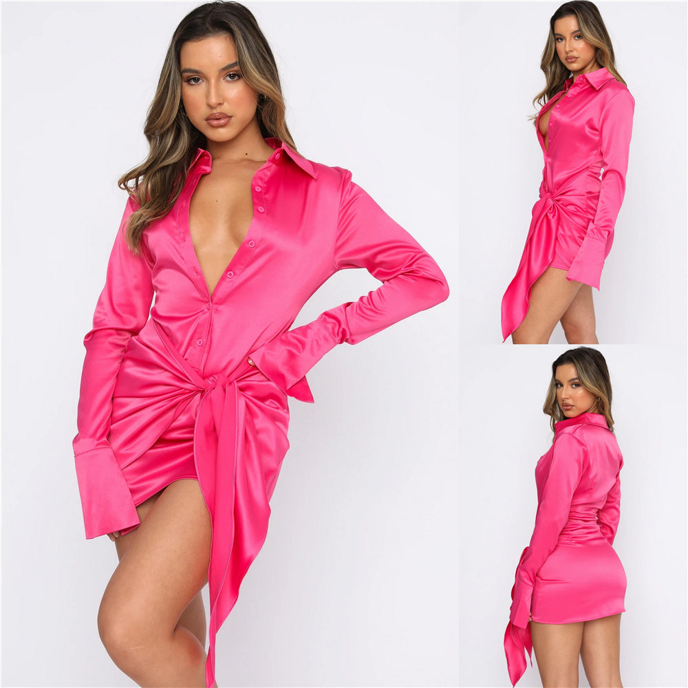 Heidi-Mode | Satin Langarm Bandage Mini Kleider
