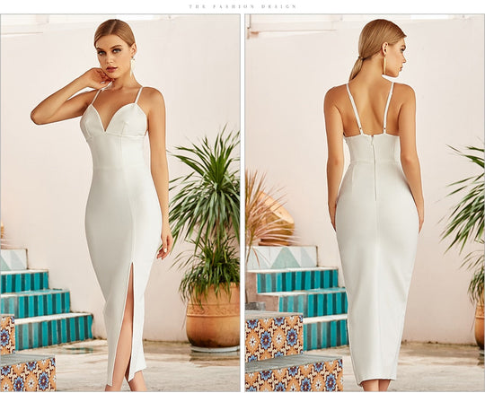 Heidi-Mode | V-Ausschnitt Spaghetti Träger Bodycon Bandage Maxi Kleider