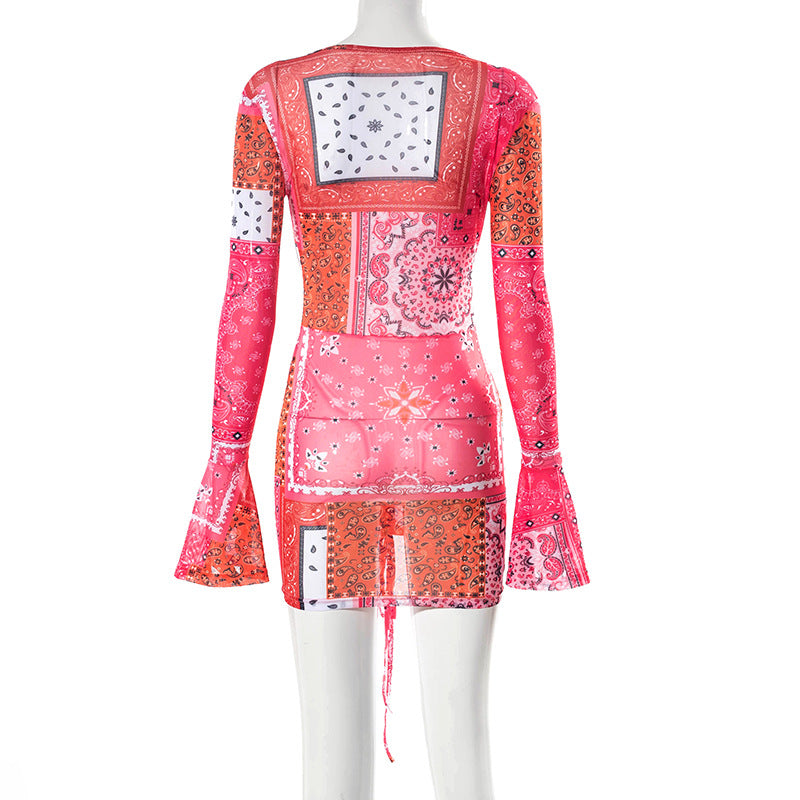Heidi-Mode | Bandana Mesh Flared Sleeve Mini Kleider