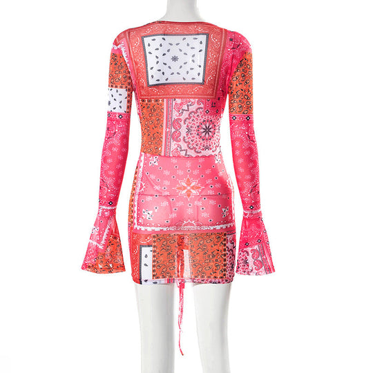 Heidi-Mode | Bandana Mesh Flared Sleeve Mini Kleider