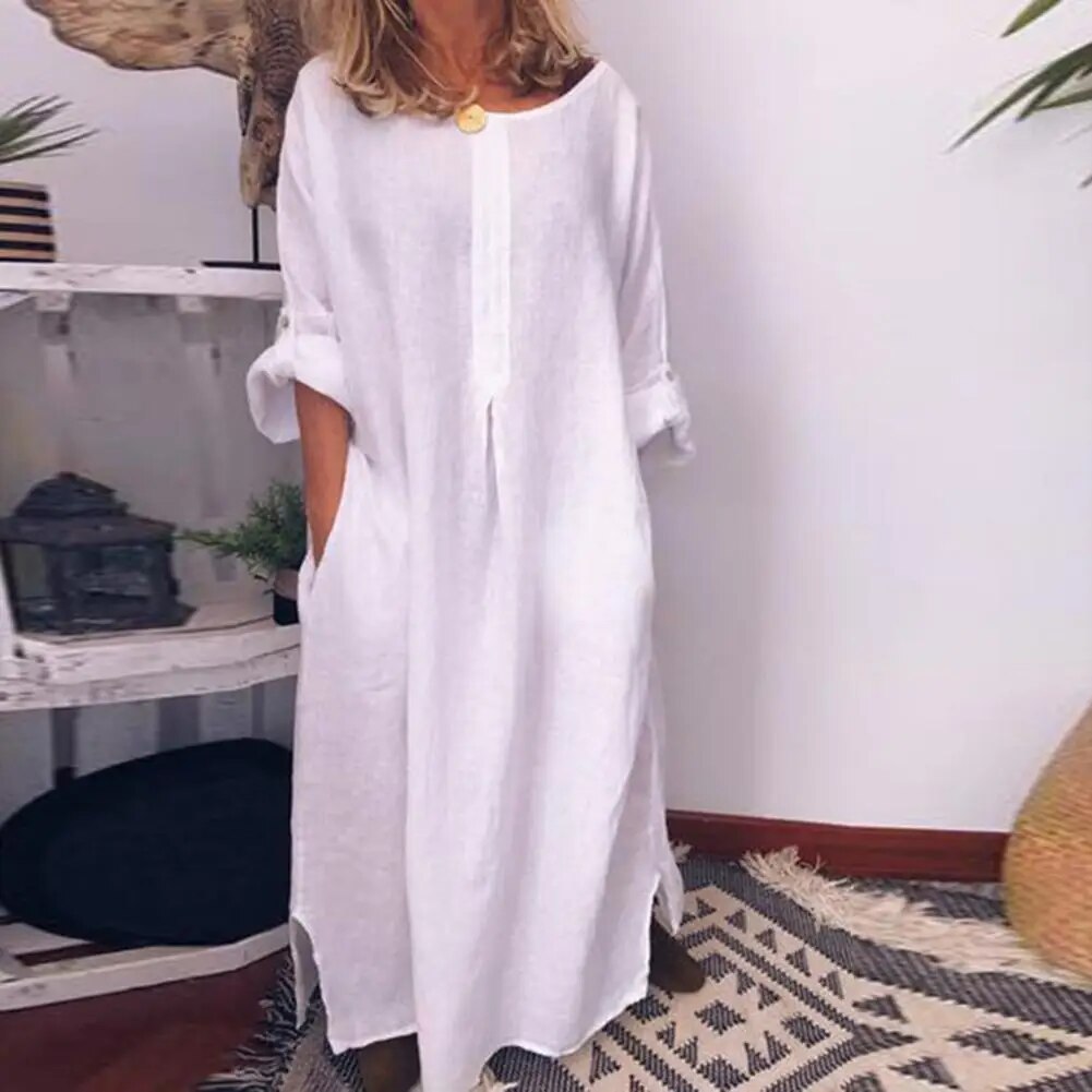 Heidi-Mode | Lange Hemdkleid aus Leinenstoff Oversize