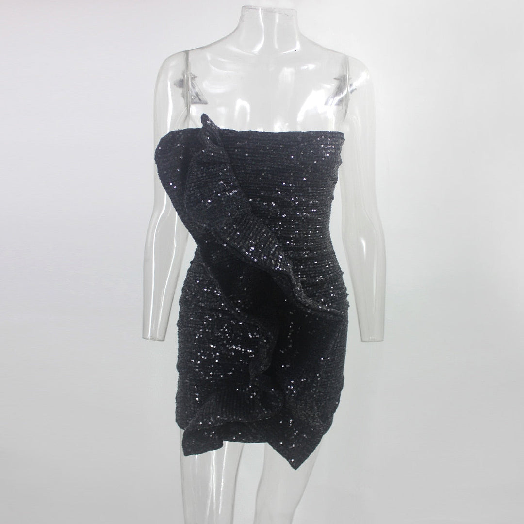 Heidi-Mode | Body Rüsche Pailletten Strapless Mini Kleider