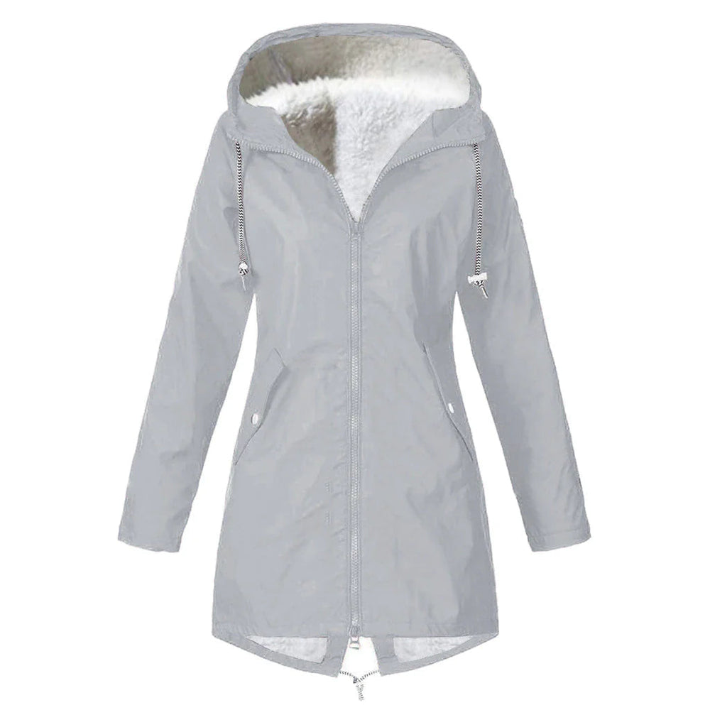 Heidi-Mode | Wasserfeste Damen-Regenjacke mit Wolle und Kapuze,