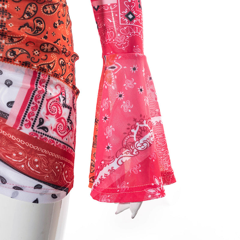 Heidi-Mode | Bandana Mesh Flared Sleeve Mini Kleider
