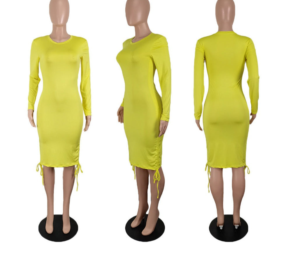 Heidi-Mode | Einfarbige Raffung Dehnbare Bodycon Midi Kleider