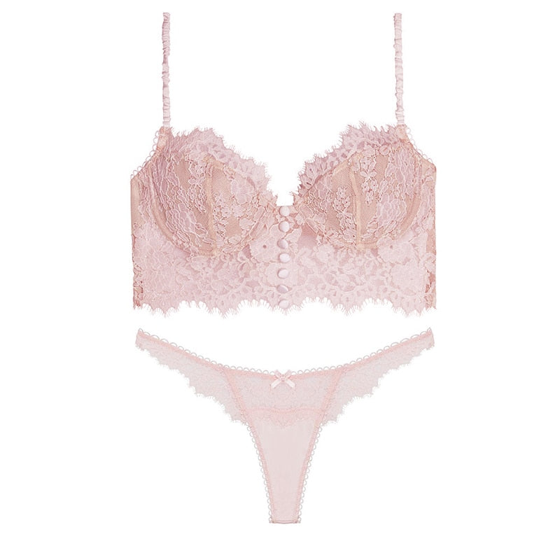 Heidi-Mode | Spitze Set Lingerie mit Dekorativen Knöpfen