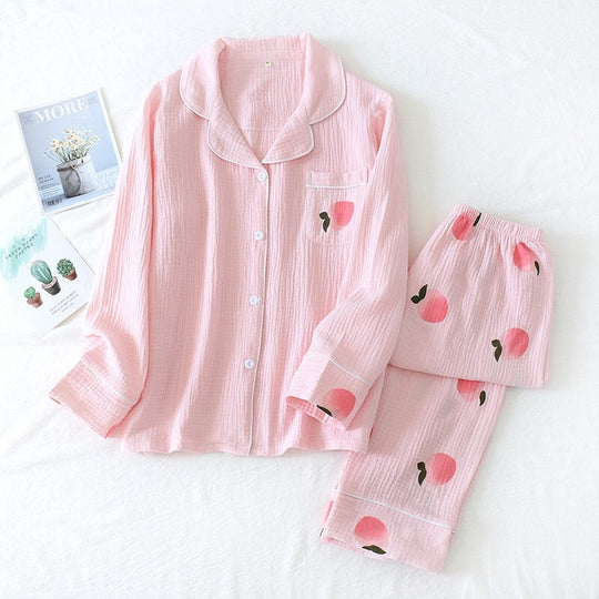 Heidi-Mode | Baumwolle Pyjama Set für Frauen In Pfirsichfarbe