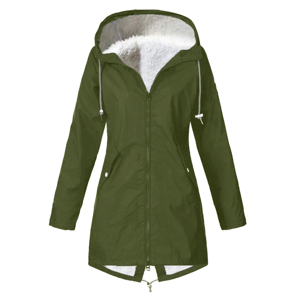 Heidi-Mode | Wasserfeste Damen-Regenjacke mit Wolle und Kapuze,