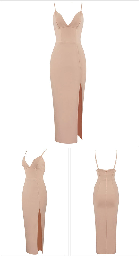 Heidi-Mode | V-Ausschnitt Spaghetti Träger Bodycon Bandage Maxi Kleider