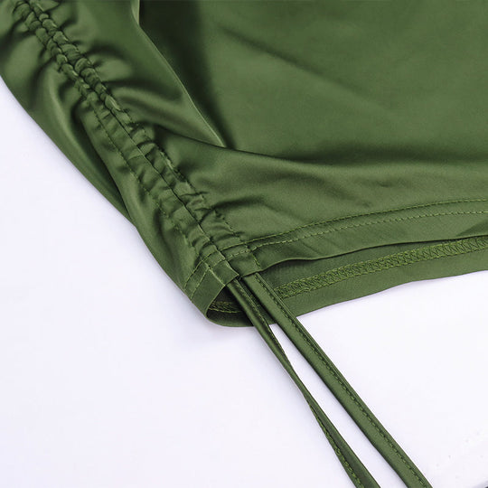 Heidi-Mode | Satin Ärmelloses Rüschen Drawstring Midi Kleider