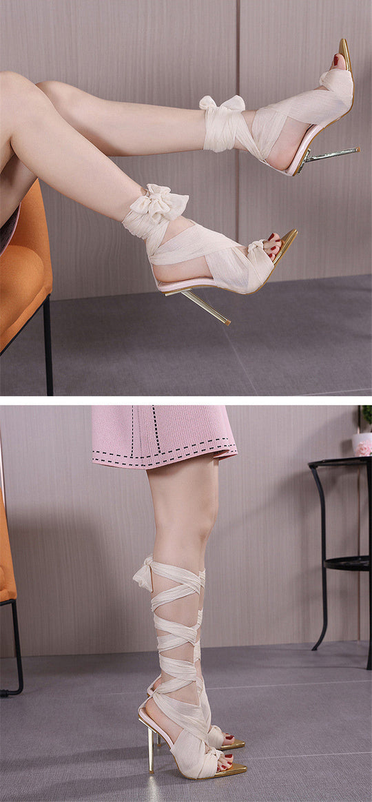 Heidi-Mode | Peeptoe High Heels mit Stoffband Design