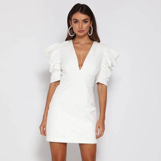 Weißes Kleid mit Puffärmeln - Sicily
