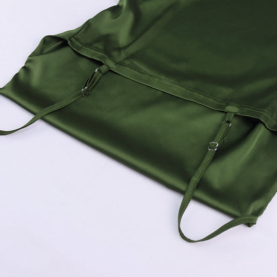 Heidi-Mode | Satin Ärmelloses Rüschen Drawstring Midi Kleider