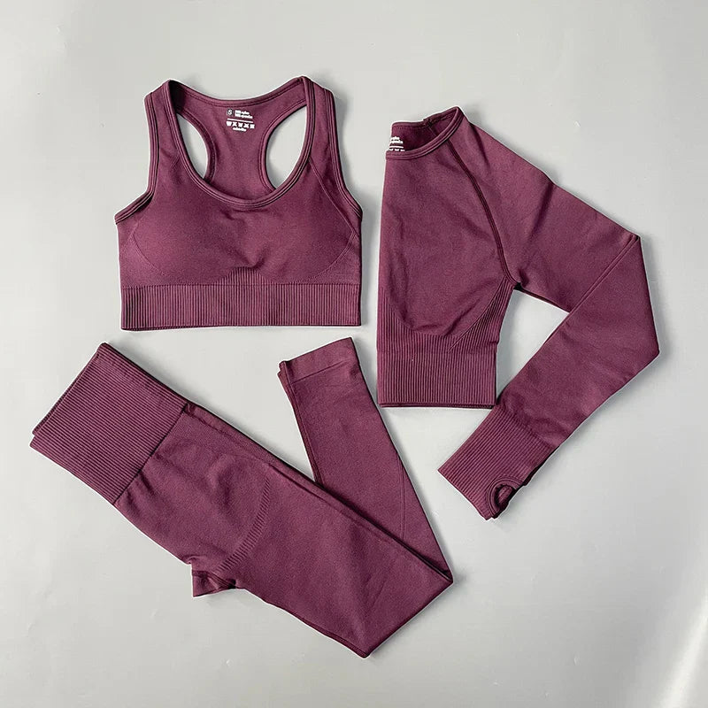 Heidi-Mode | 2/3/4Pcs Nahtlose Frauen Yoga Set Trainings Sportbekleidung Fitness Langarm Crop Top Hohe Taille Leggings Sportanzug