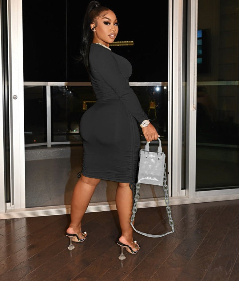 Heidi-Mode | Einfarbige Raffung Dehnbare Bodycon Midi Kleider