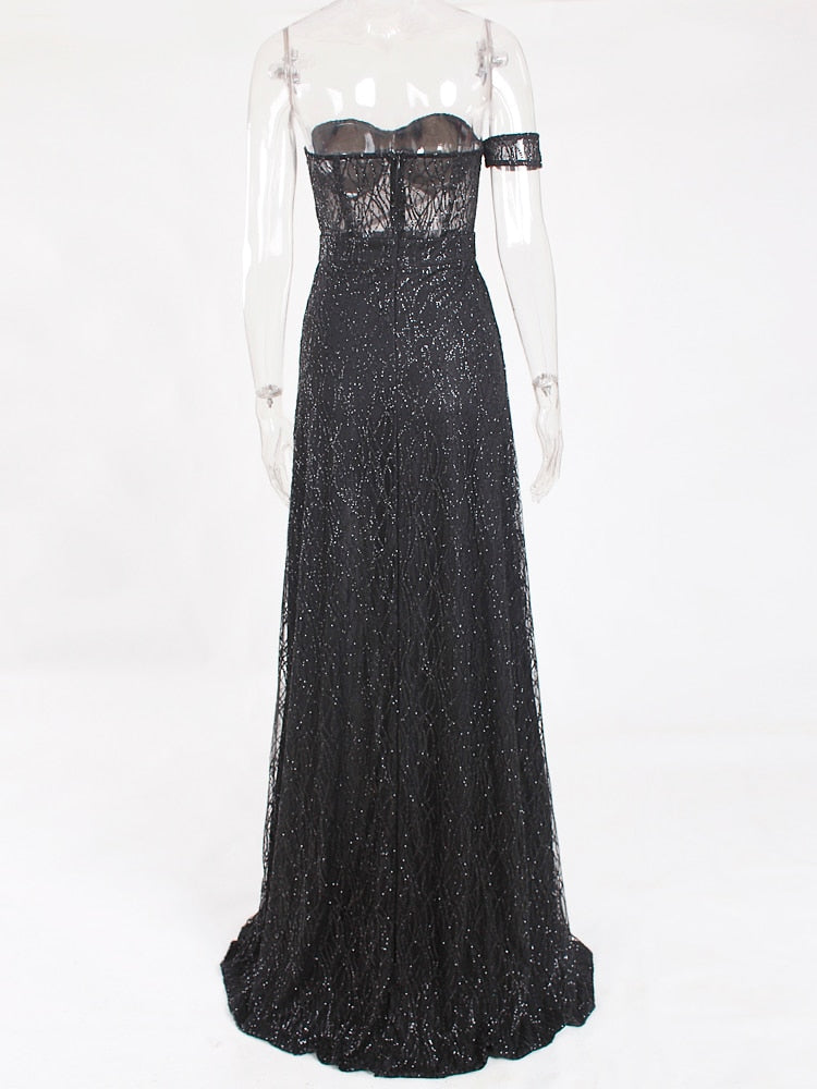 Heidi-Mode | Off Shoulder Glitzer Spitzekleider