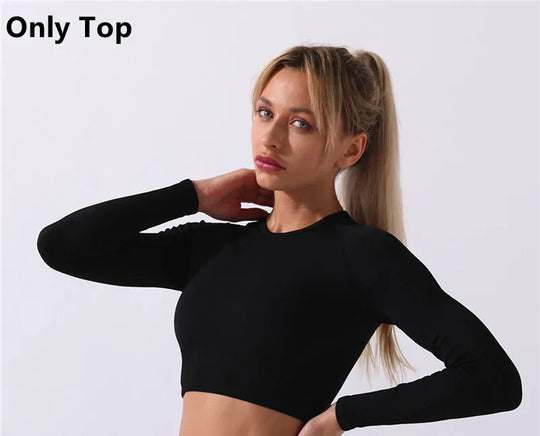 Heidi-Mode | Rid Seamless Yoga Set Frauen 2Pcs To Delet Langarm Crop Top T-Shirt Leggings Outfit Kleidung Fitness Kleidung Fitness Anzug Sport Set