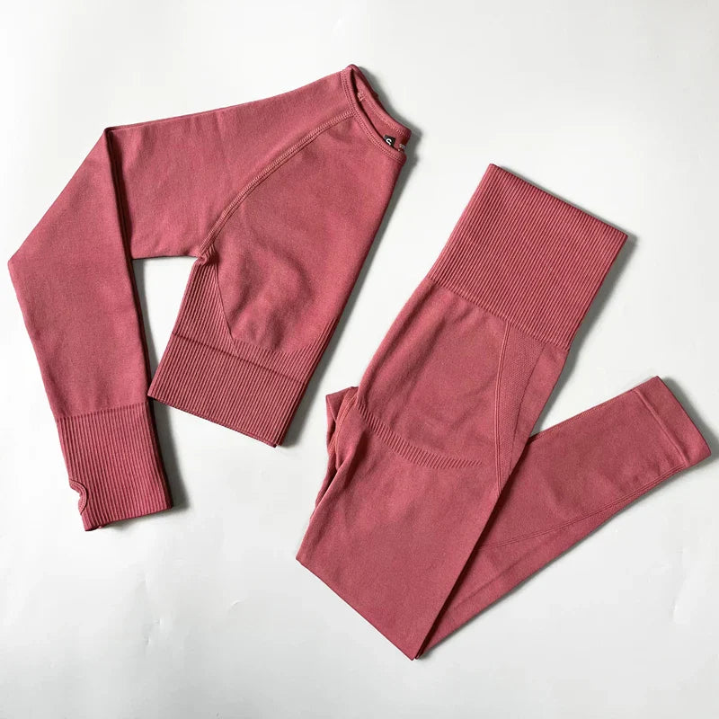Heidi-Mode | 2/3/4Pcs Nahtlose Frauen Yoga Set Trainings Sportbekleidung Fitness Langarm Crop Top Hohe Taille Leggings Sportanzug