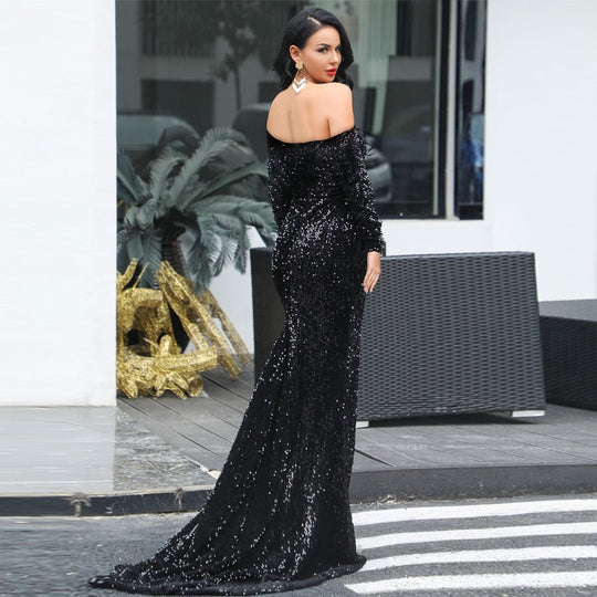 Heidi-Mode | Off Schulter Pailletten Trompeten Maxi Kleider