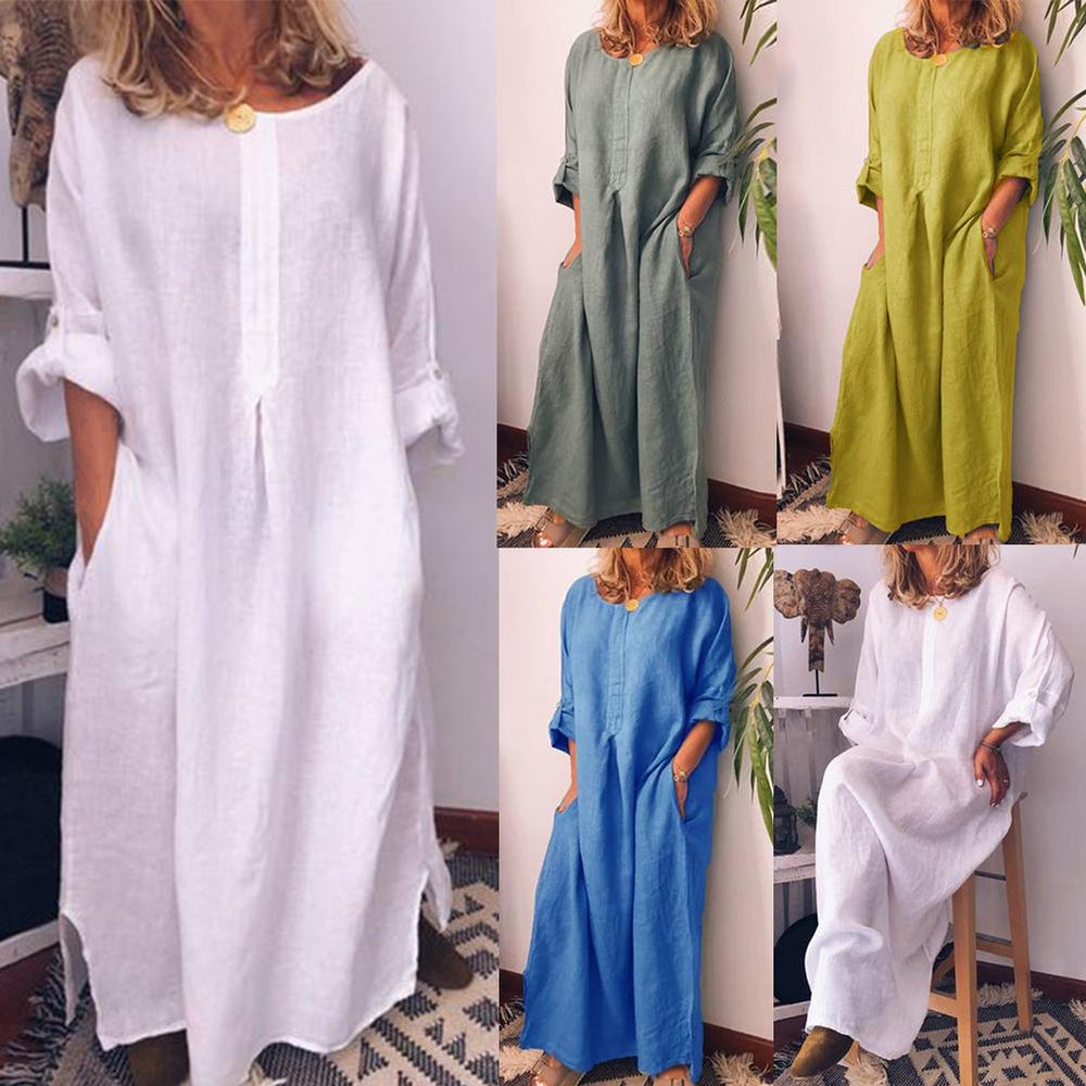 Heidi-Mode | Lange Hemdkleid aus Leinenstoff Oversize