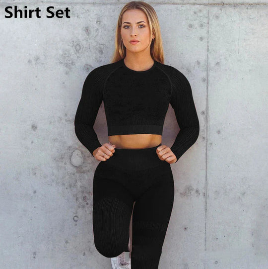 Heidi-Mode | Rid Seamless Yoga Set Frauen 2Pcs To Delet Langarm Crop Top T-Shirt Leggings Outfit Kleidung Fitness Kleidung Fitness Anzug Sport Set