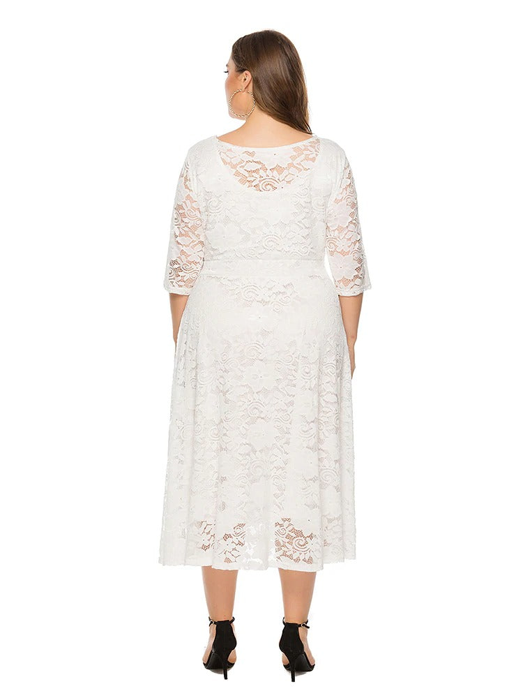 Heidi-Mode | Weißes Bohème Kleid Große Größe