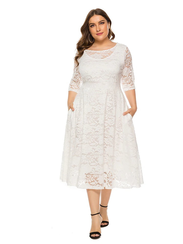 Heidi-Mode | Weißes Bohème Kleid Große Größe