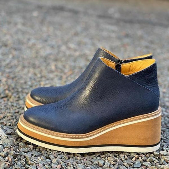 Heidi-Mode | Wedge Boots mit Reißverschluss für Damen aus Leder