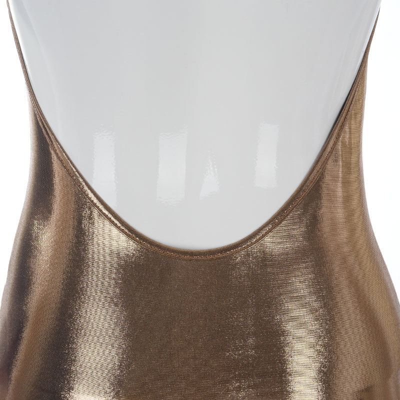 Heidi-Mode | Metallic O-Ausschnitt Offene Rückansicht Körperbeton Maxi Kleider