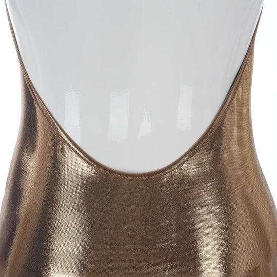 Heidi-Mode | Metallic O-Ausschnitt Offene Rückansicht Körperbeton Maxi Kleider
