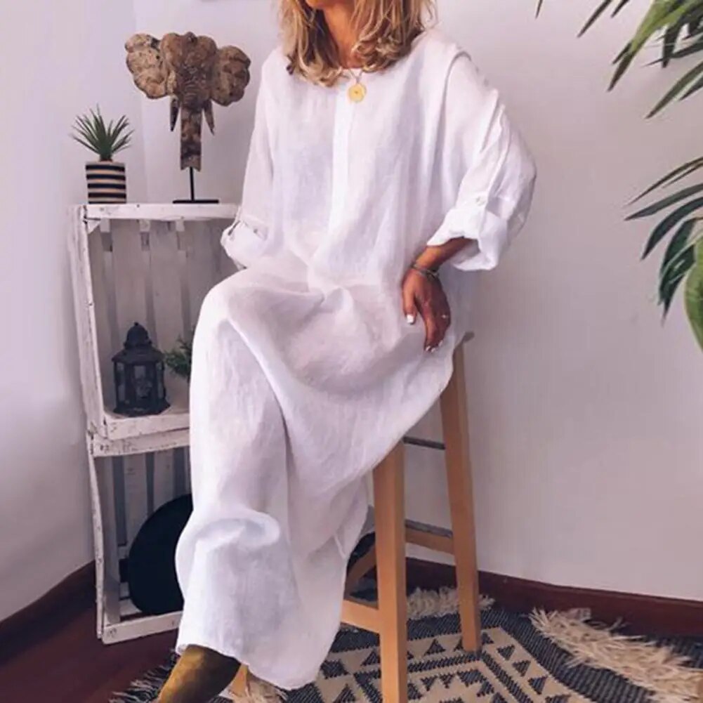 Heidi-Mode | Lange Hemdkleid aus Leinenstoff Oversize