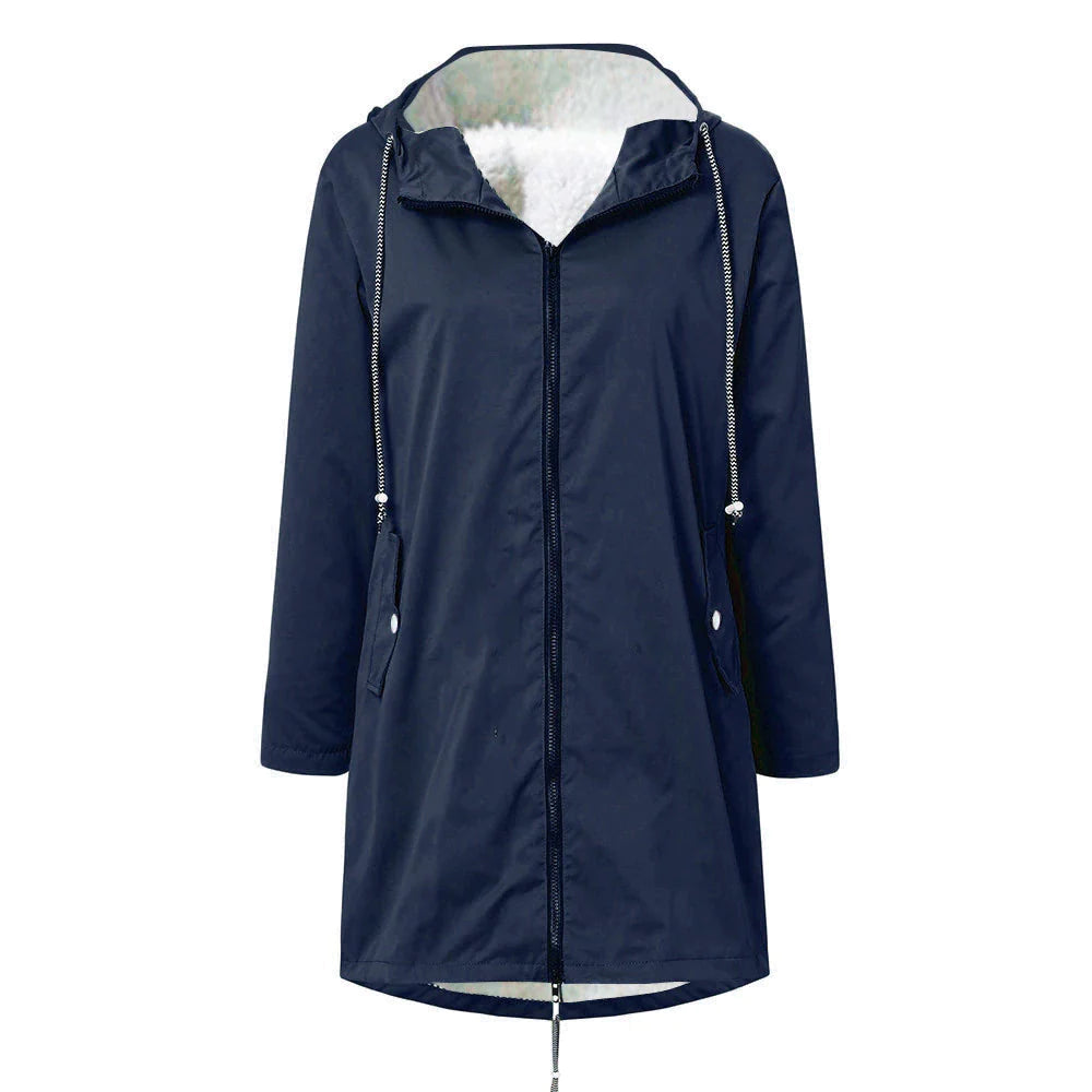 Heidi-Mode | Wasserfeste Damen-Regenjacke mit Wolle und Kapuze,