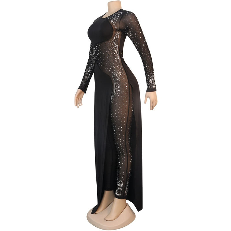 Heidi-Mode | Sparkle Durchsichtiger Maxi-Rock Jumpsuits