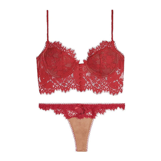 Heidi-Mode | Spitze Set Lingerie mit Dekorativen Knöpfen