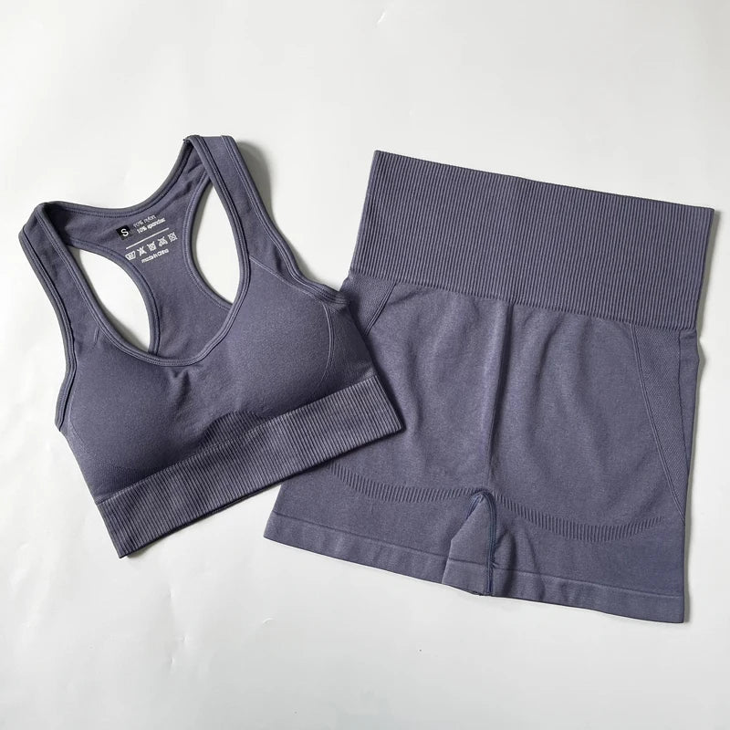Heidi-Mode | 2/3/4Pcs Nahtlose Frauen Yoga Set Trainings Sportbekleidung Fitness Langarm Crop Top Hohe Taille Leggings Sportanzug