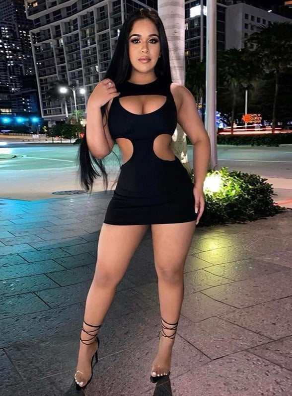 Heidi-Mode | Hohle Brustseiten Ärmelloses Bodycon Mini-Kleider