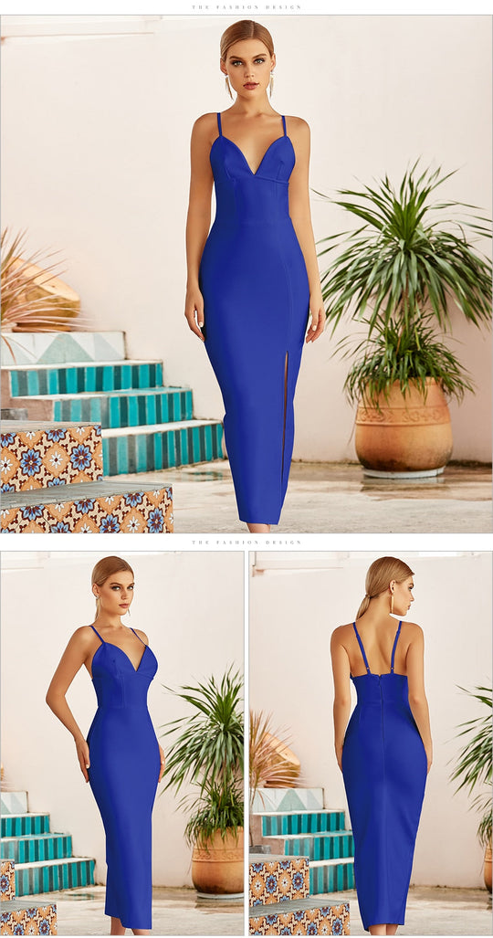 Heidi-Mode | V-Ausschnitt Spaghetti Träger Bodycon Bandage Maxi Kleider