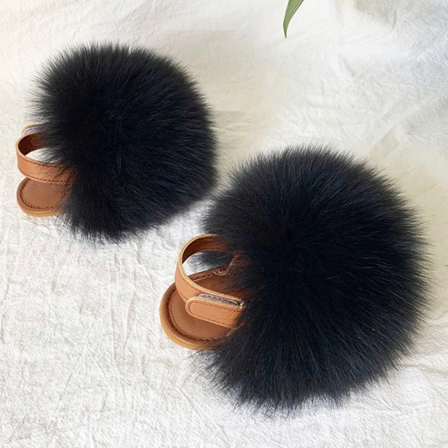 Heidi-Mode | Kinder Fellslipper mit Riemen Offene Zehen Sandalen