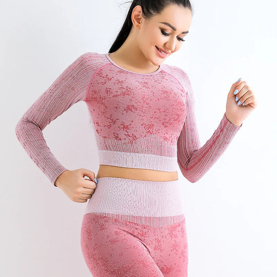 Heidi-Mode | Rid Seamless Yoga Set Frauen 2Pcs To Delet Langarm Crop Top T-Shirt Leggings Outfit Kleidung Fitness Kleidung Fitness Anzug Sport Set