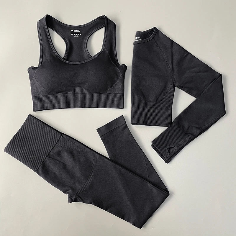 Heidi-Mode | 2/3/4Pcs Nahtlose Frauen Yoga Set Trainings Sportbekleidung Fitness Langarm Crop Top Hohe Taille Leggings Sportanzug