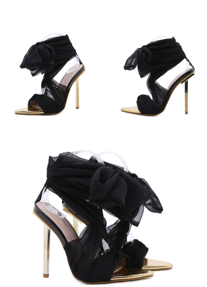 Heidi-Mode | Peeptoe High Heels mit Stoffband Design