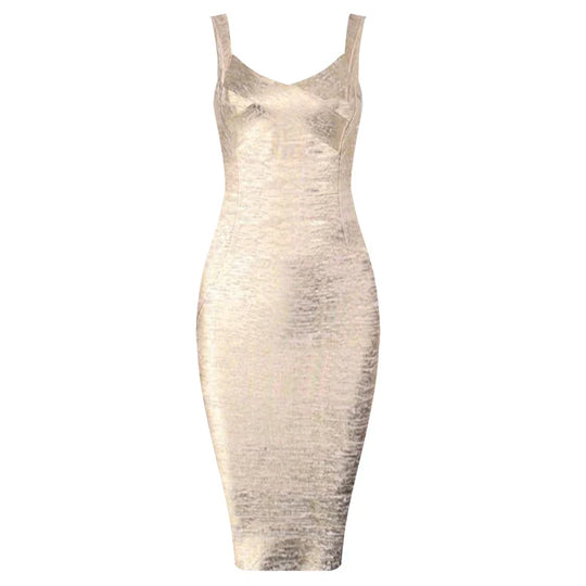 Heidi-Mode | Neu Slip Gold Druck Rayon Bandage Kleid Foiling Sexy Berühmtheit Bodycon Cocktail Festkleid