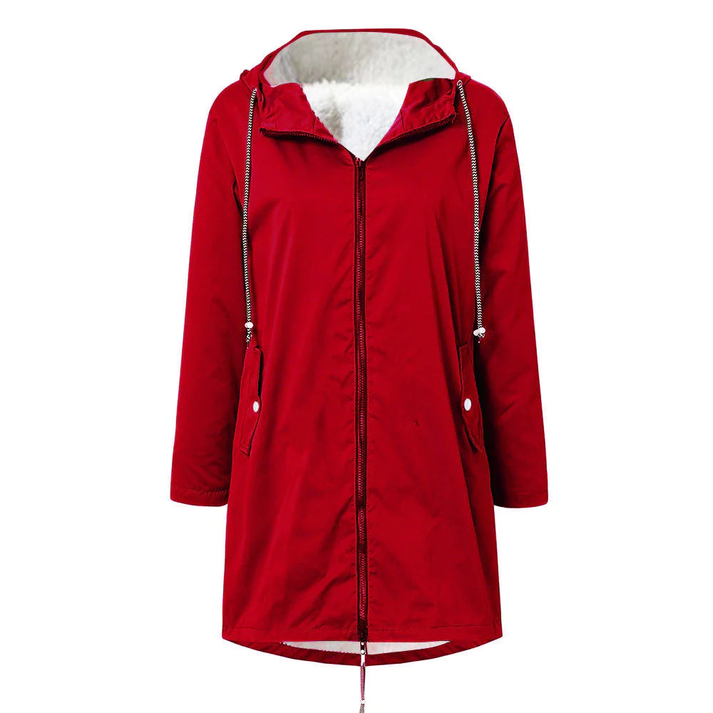 Heidi-Mode | Wasserfeste Damen-Regenjacke mit Wolle und Kapuze,